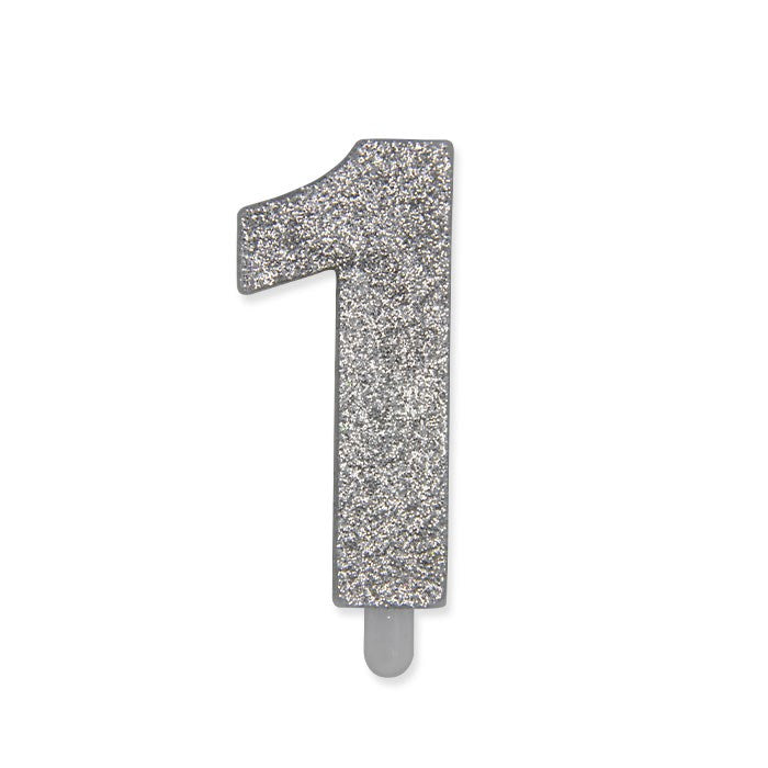 Candelina numerica Sweety Argento Glitter 9 cm numero 1 per torte di compleanno