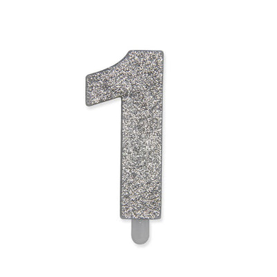 Candelina numerica Sweety Argento Glitter 9 cm numero 1 per torte di compleanno