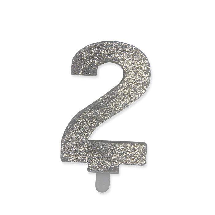 Candelina numerica Sweety Argento Glitter 9 cm numero 2 per torte di compleanno