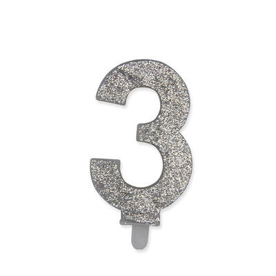 Candelina numerica Sweety Argento Glitter 9 cm numero 3 per torte di compleanno