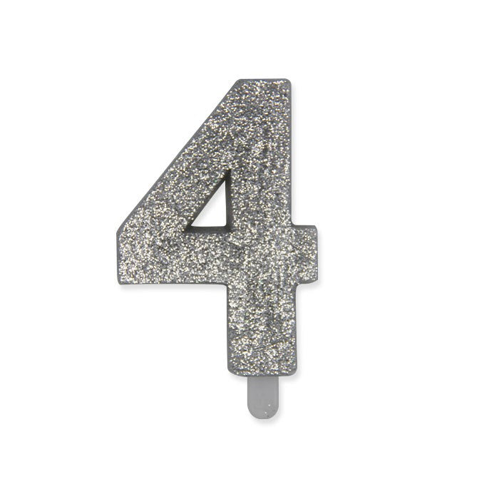 Candelina numerica Sweety Argento Glitter 9 cm numero 4 per torte di compleanno