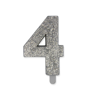 Candelina numerica Sweety Argento Glitter 9 cm numero 4 per torte di compleanno