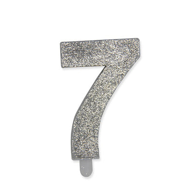 Candelina numerica Sweety Argento Glitter 9 cm numero 7 per torte di compleanno