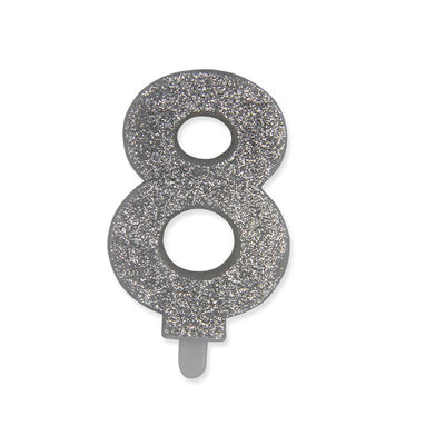 Candelina numerica Sweety Argento Glitter 9 cm numero 8 per torte di compleanno