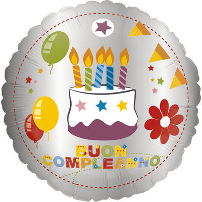 Pallone Mylar 18 pollici Buon Compleanno torta color argento