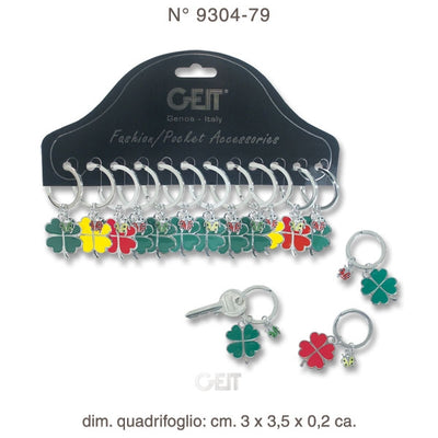 Portachiavi quadrifoglio coccinella metallo 3 finiture assortite 12pz S05901