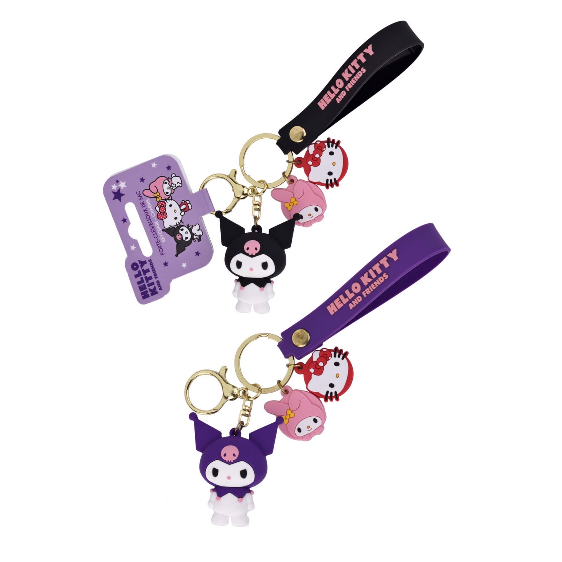 Portachiavi 3D Kuromi Sanrio con ciondoli Hello Kitty e My Melody