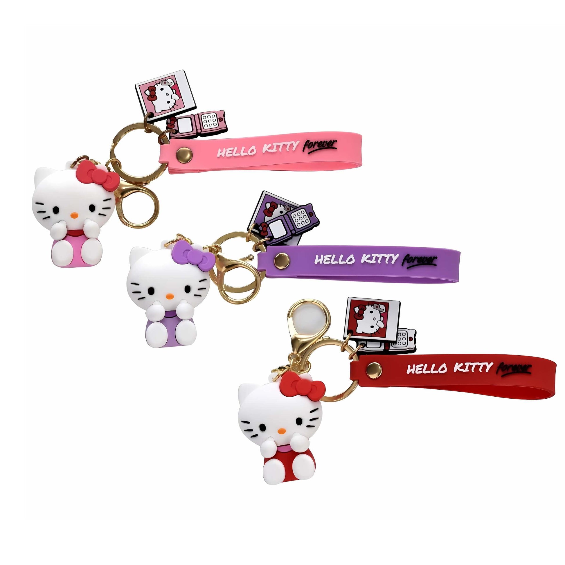 Portachiavi 3D Hello Kitty con ciondoli in gomma e laccetto silicone