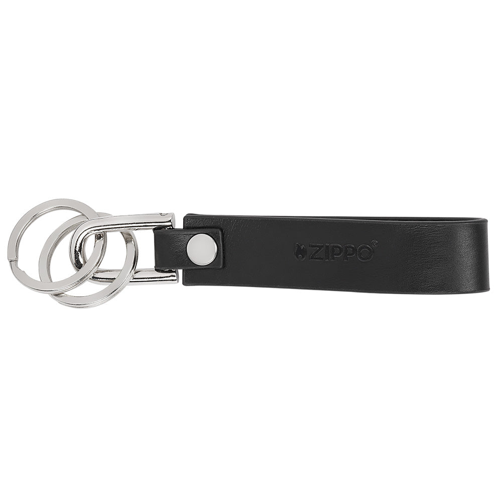 Portachiavi Zippo vera pelle effetto fibra carbonio doppio anello metallo S07500