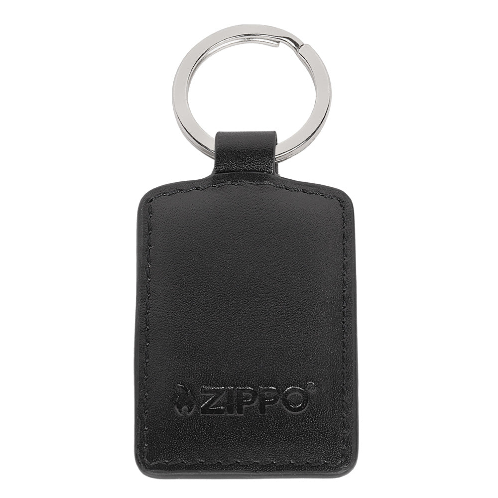 Portachiavi Zippo vera pelle nera anello metallo struttura compatta S07501