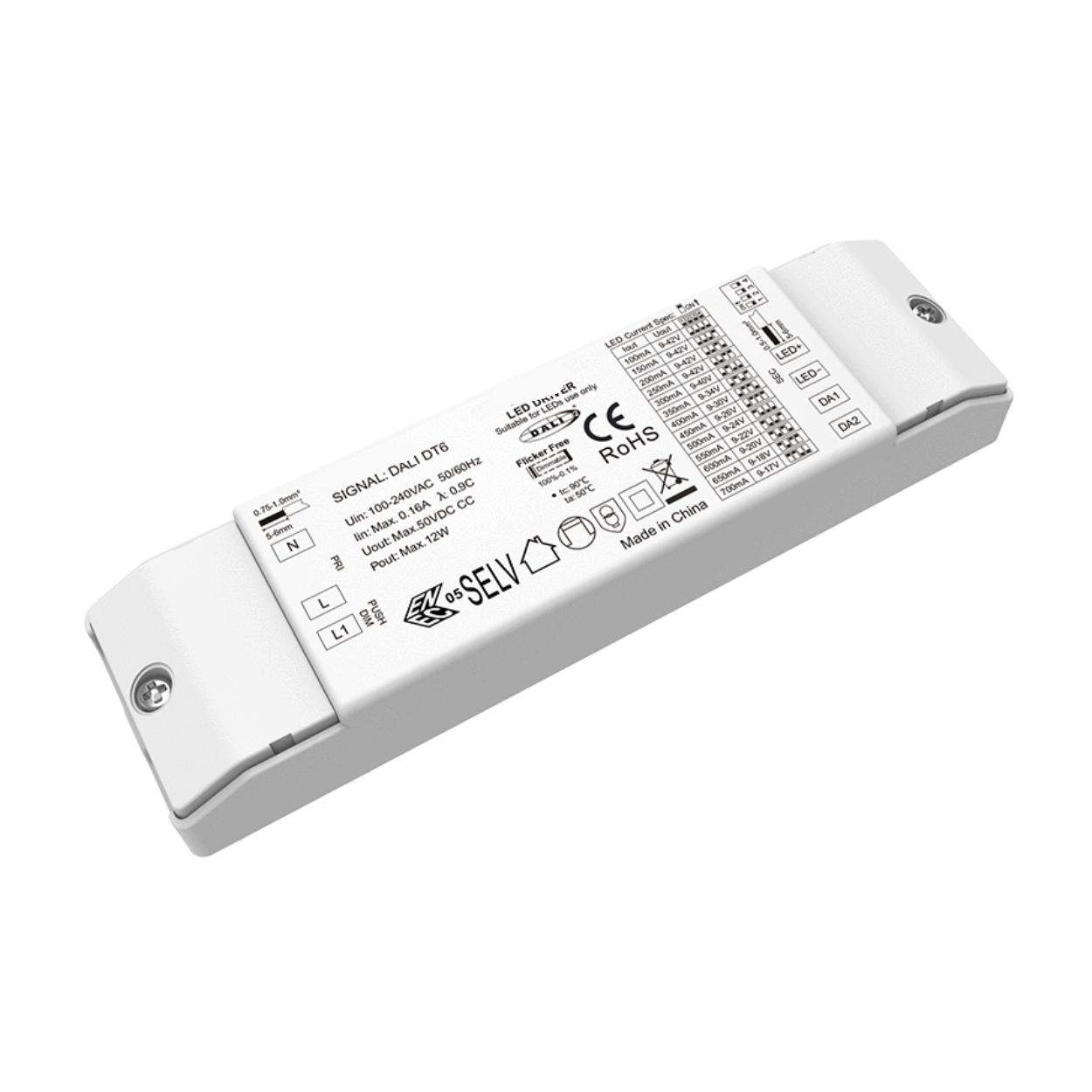 Driver LED Corrente Costante DALI/PUSH 12W – Multicorrente 100–700mA