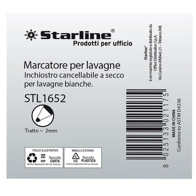 Marcatori per lavagne cancellabili Starline - punta tonda 2,0mm - colori assortiti - Starline - busta 4 pezzi