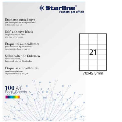 Etichette adesive - in carta - permanenti - 70 x 42,3 mm - 21 et/fg - 100 fogli - bianco - Starline