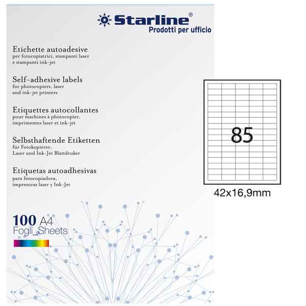 Etichette adesive - in carta - permanenti - 42 x 16,9 mm - 85 et/fg - 100 fogli - bianco - Starline