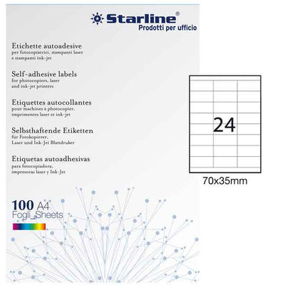 Etichette adesive - in carta - permanenti - 70 x 35 mm - 24 et/fg - 100 fogli - bianco - Starline