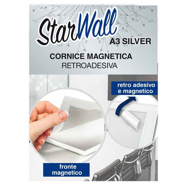 Cornice magnetica retroadesiva Starwall - A3 - silver - Starline