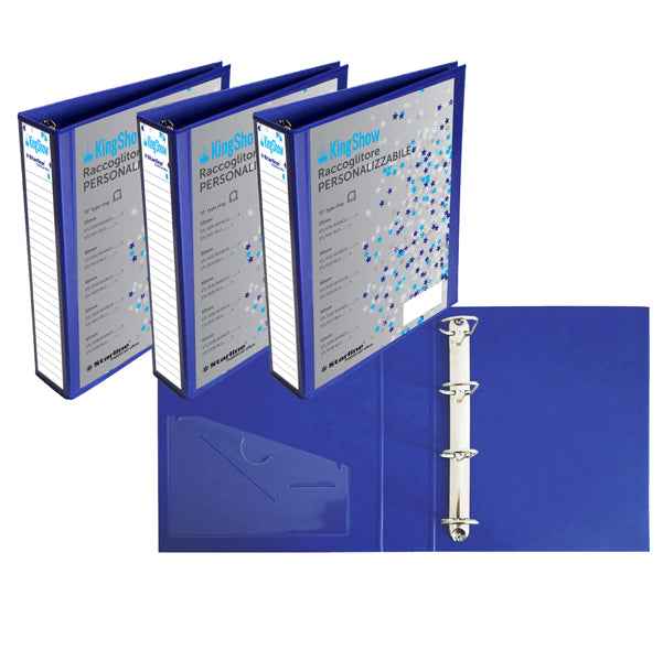 Raccoglitore personalizzabile KingShow - 22 x 30 cm - 4 anelli a D 30 mm - dorso 4 cm - blu - Starline