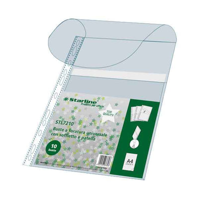 Buste forate con soffietto e patella - spessore 25 mm - liscio - 21 x 30 cm - trasparente - Starline