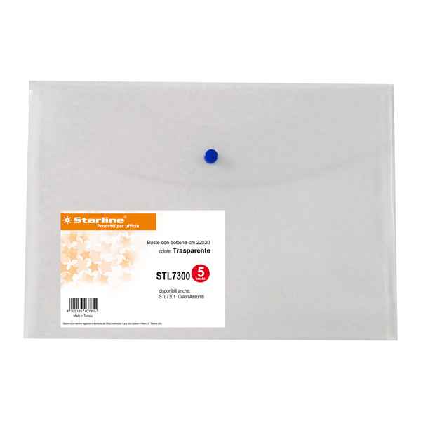 Busta con bottone - A4 - PP - trasparente neutro - Starline