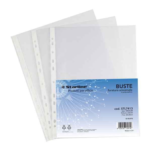 Buste forate Medium - liscio - 22 x 30 cm - trasparente - Starline - conf. 50 pezzi