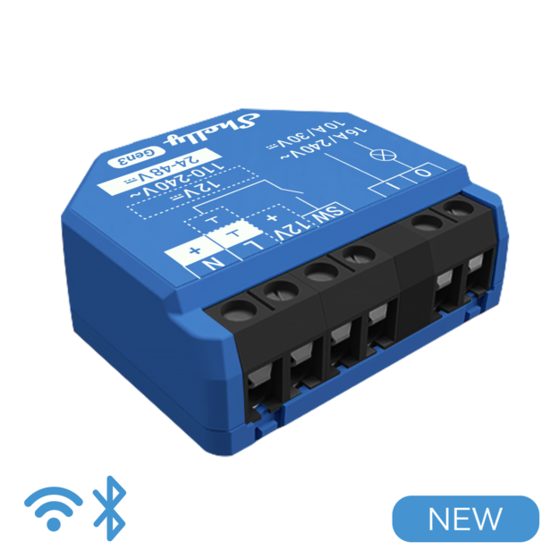 Shelly 1 Gen3 - Smart Relay contatto pulito 16A AC/DC WiFi/BT/Matter