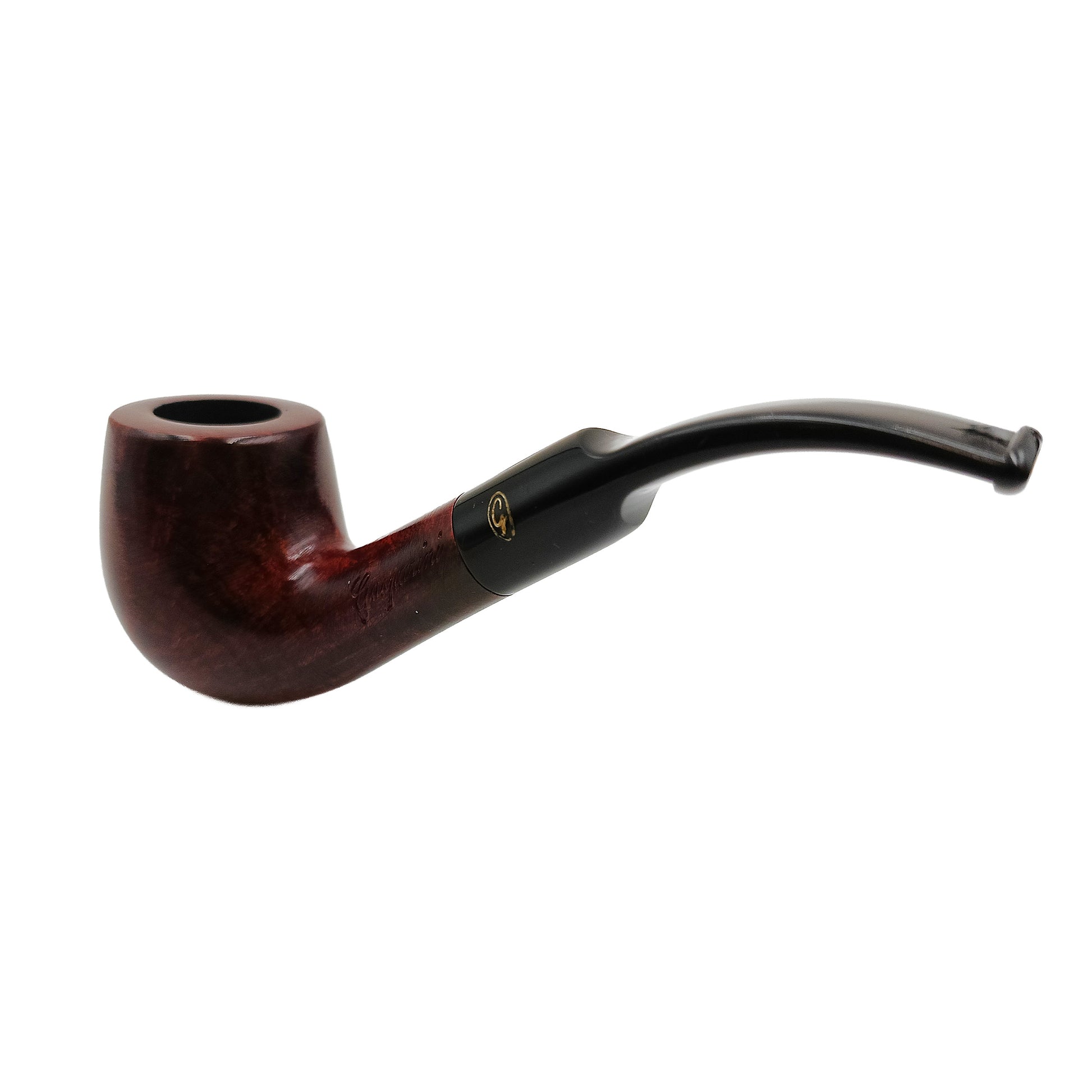 Dettaglio fornello Pipa Gasparini Bent Billiard radica scura uniforme
