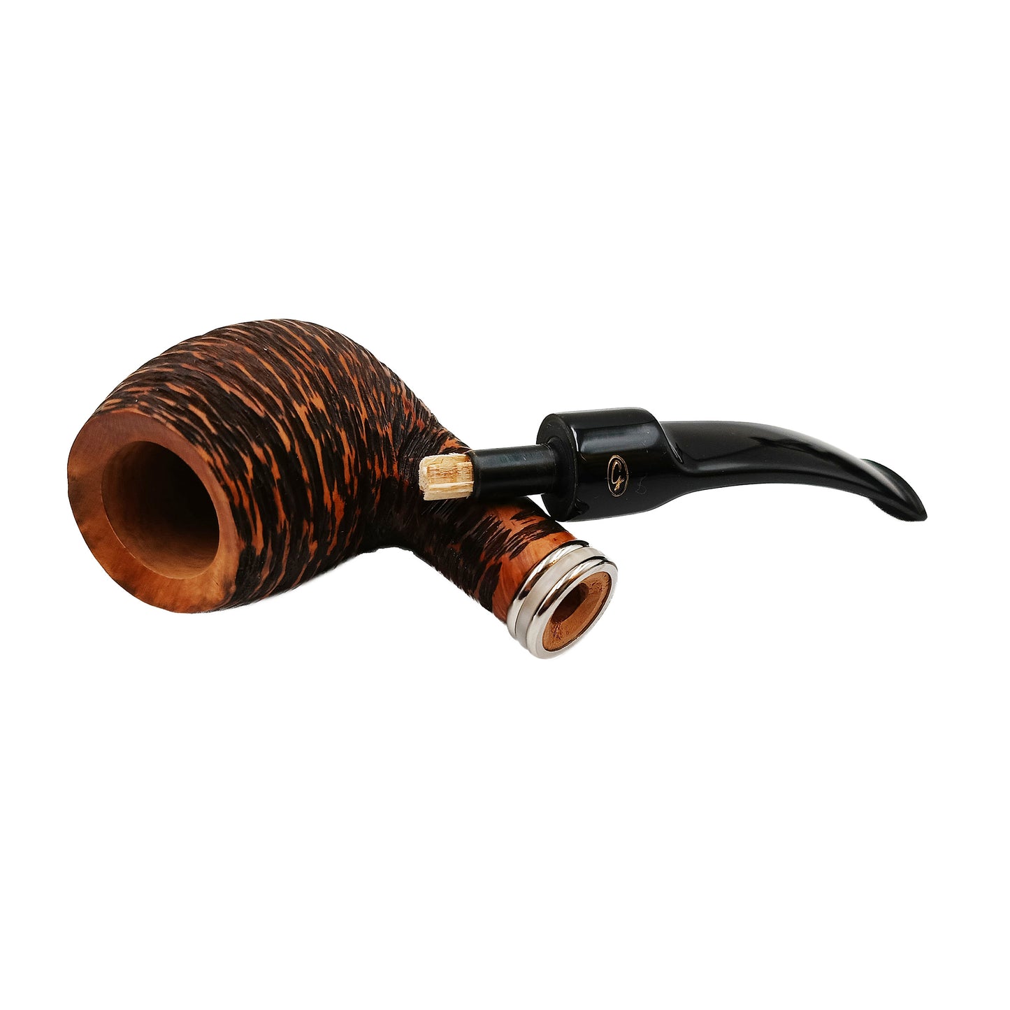 Pipa Gasparini Vega Rusticata Half Bent Apple Noce Chiaro con Veretta Argentata Madreperla e Bocchino 6 mm