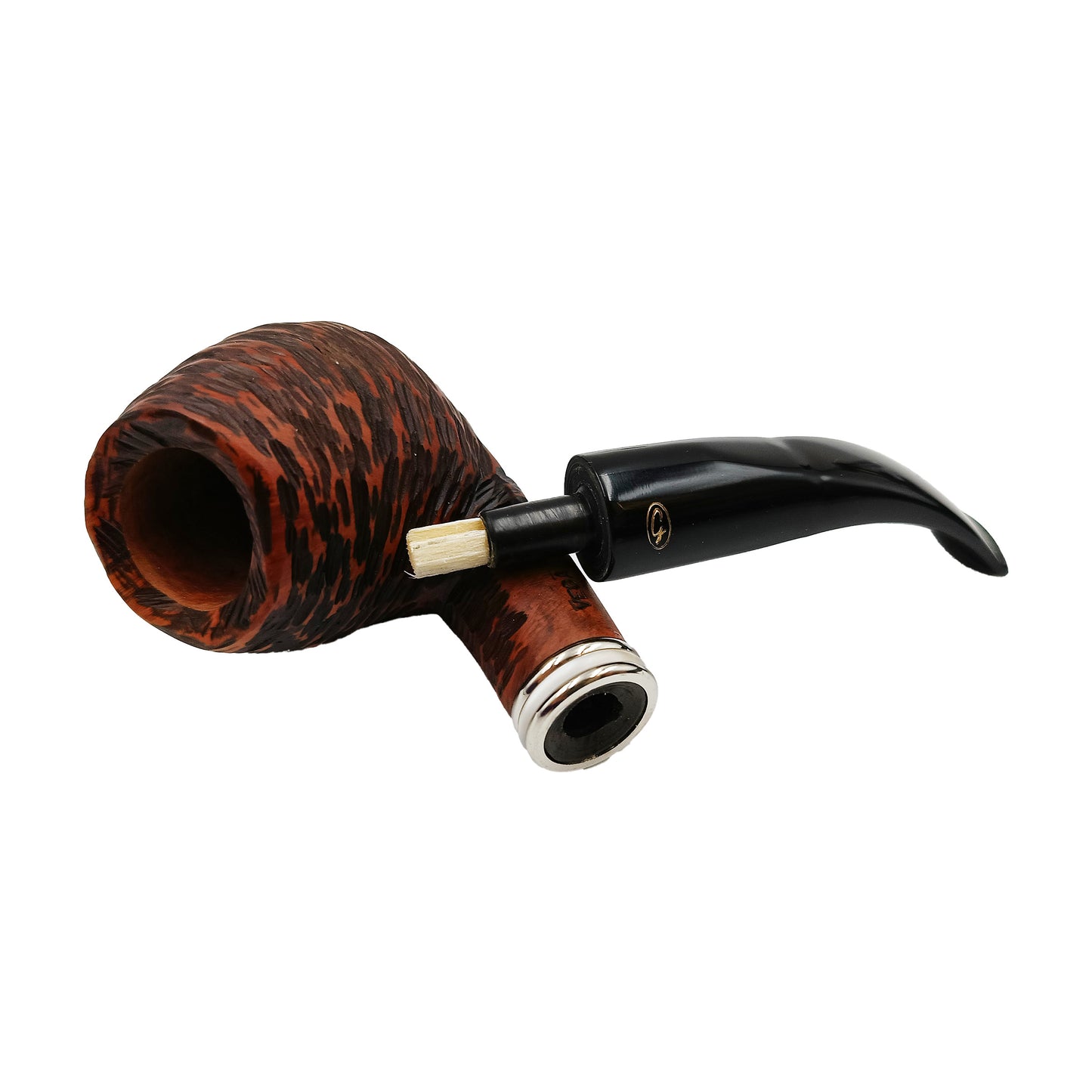 Pipa Gasparini Vega Rusticata Bent Brandy Noce Chiaro con Veretta Argentata Madreperla e Bocchino 6 mm