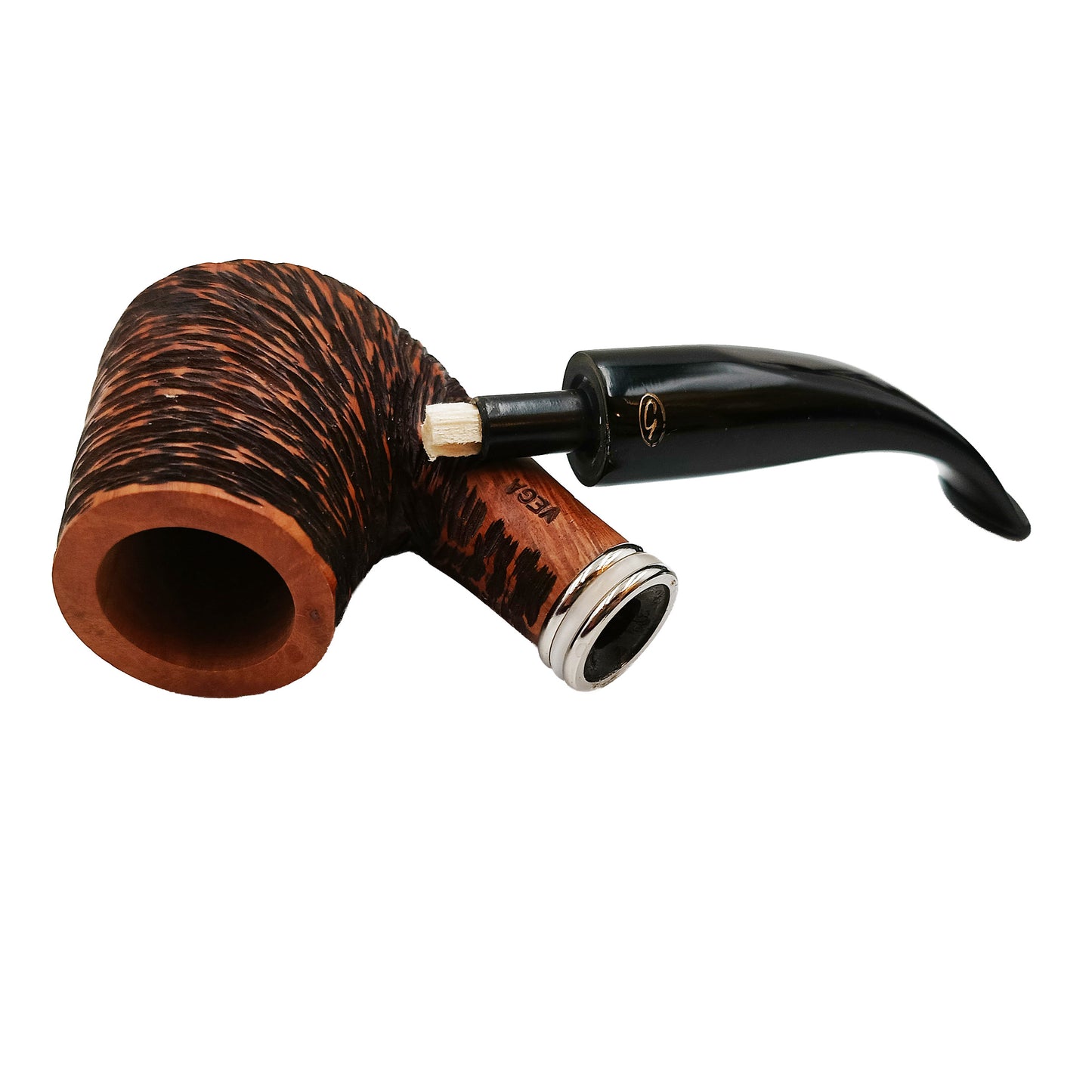 Pipa Gasparini Vega Rusticata Bent Brandy Noce Chiaro con Veretta Argentata Madreperla e Bocchino 6 mm
