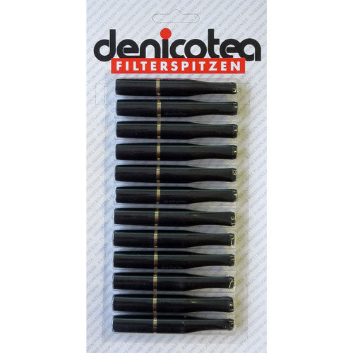 Bocchini Denicotea neri anello oro 78 mm blister 12 pezzi, corpo nero con dettaglio oro