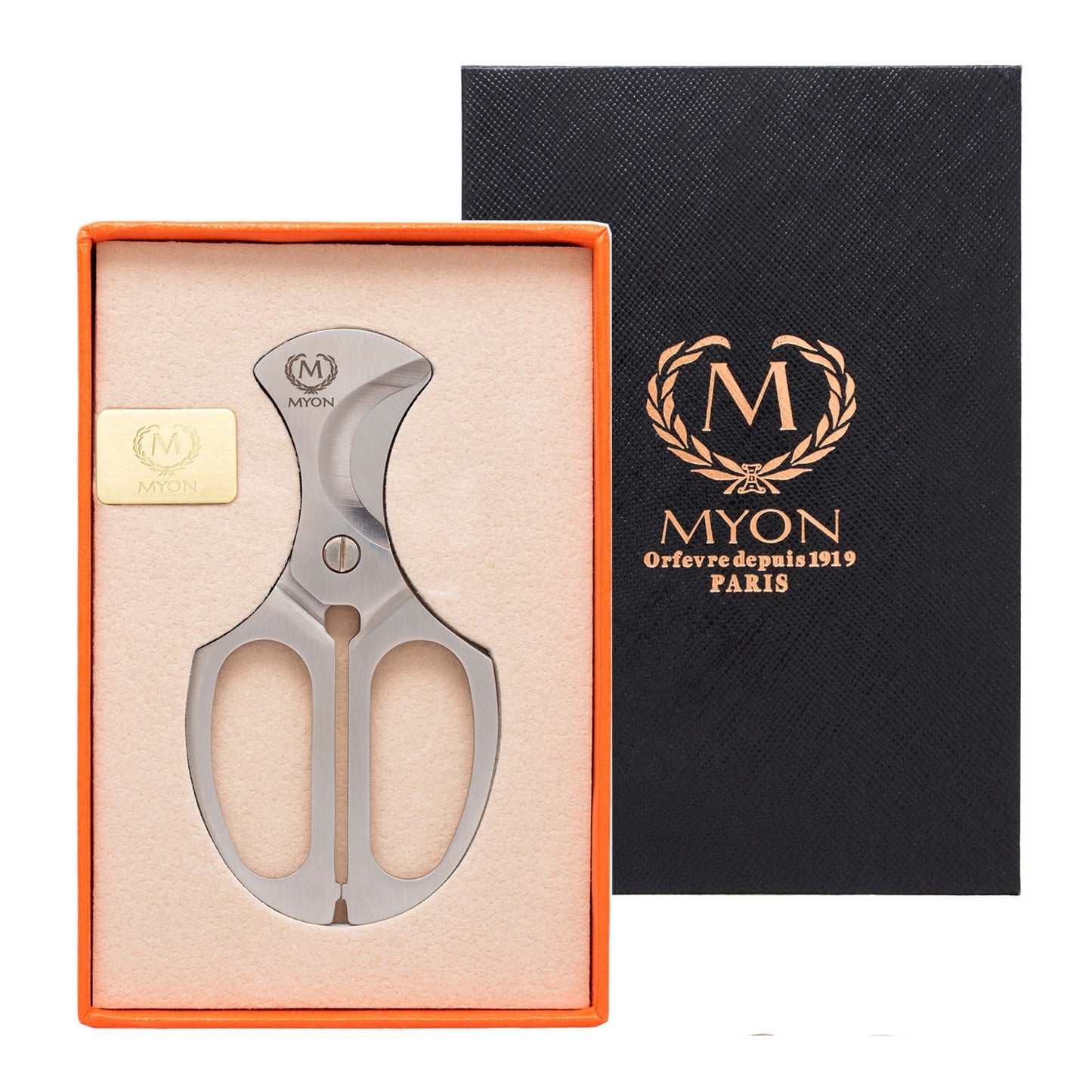 Forbice Tagliasigari Myon in Acciaio Inox Lucido con Custodia in Pelle e Confezione Regalo - 1861400