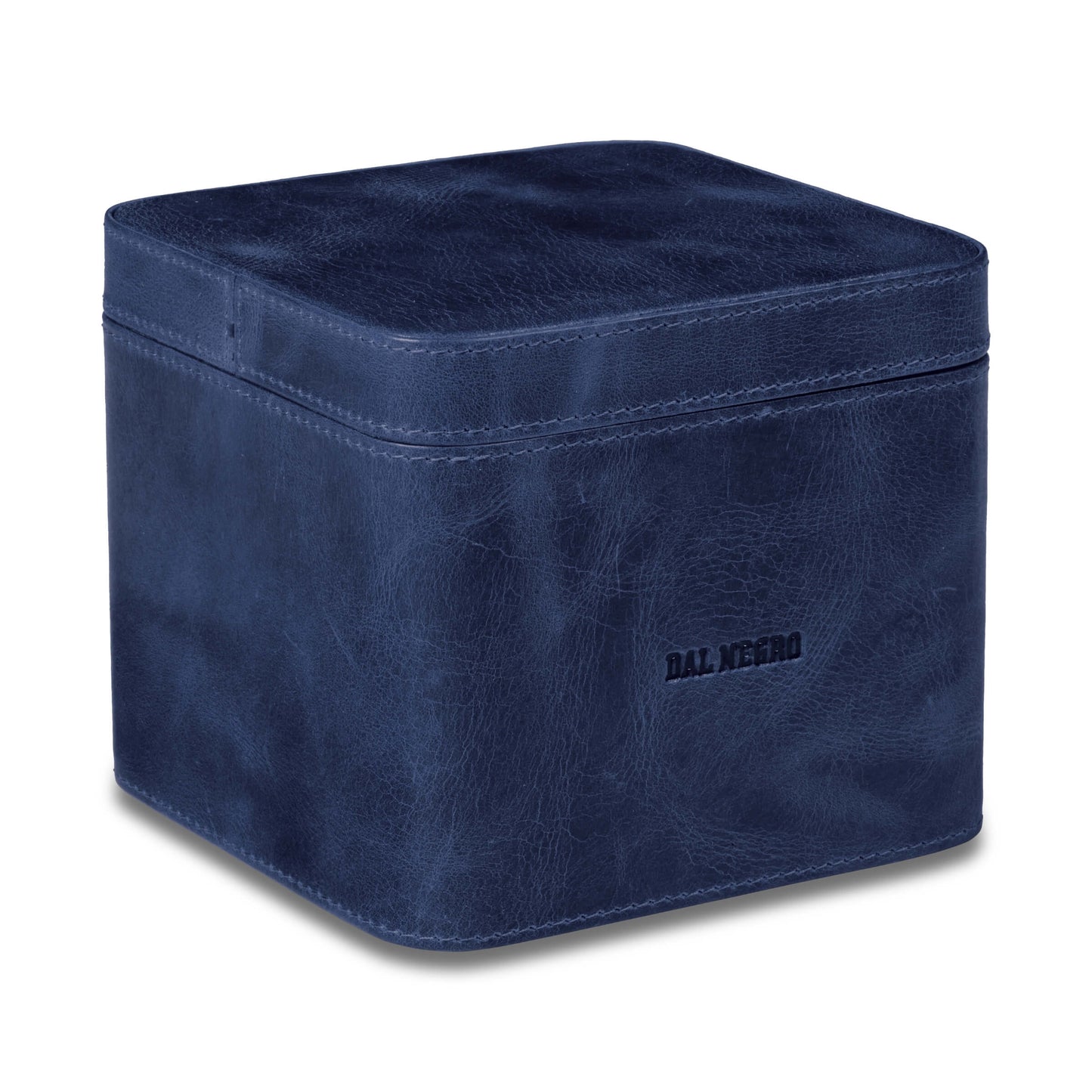 Cubo portatoscanelli Dal Negro pelle blu dettaglio rivestimento