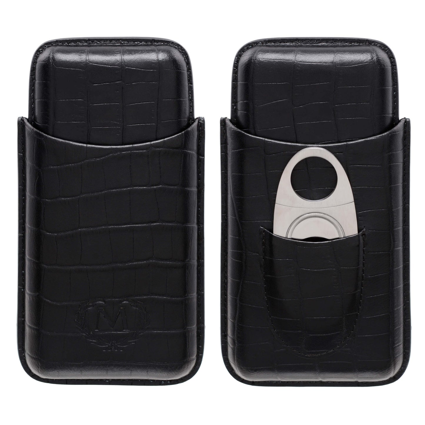 Porta sigari Myon vera pelle nera effetto cocco 3 posti tagliasigari T04787
