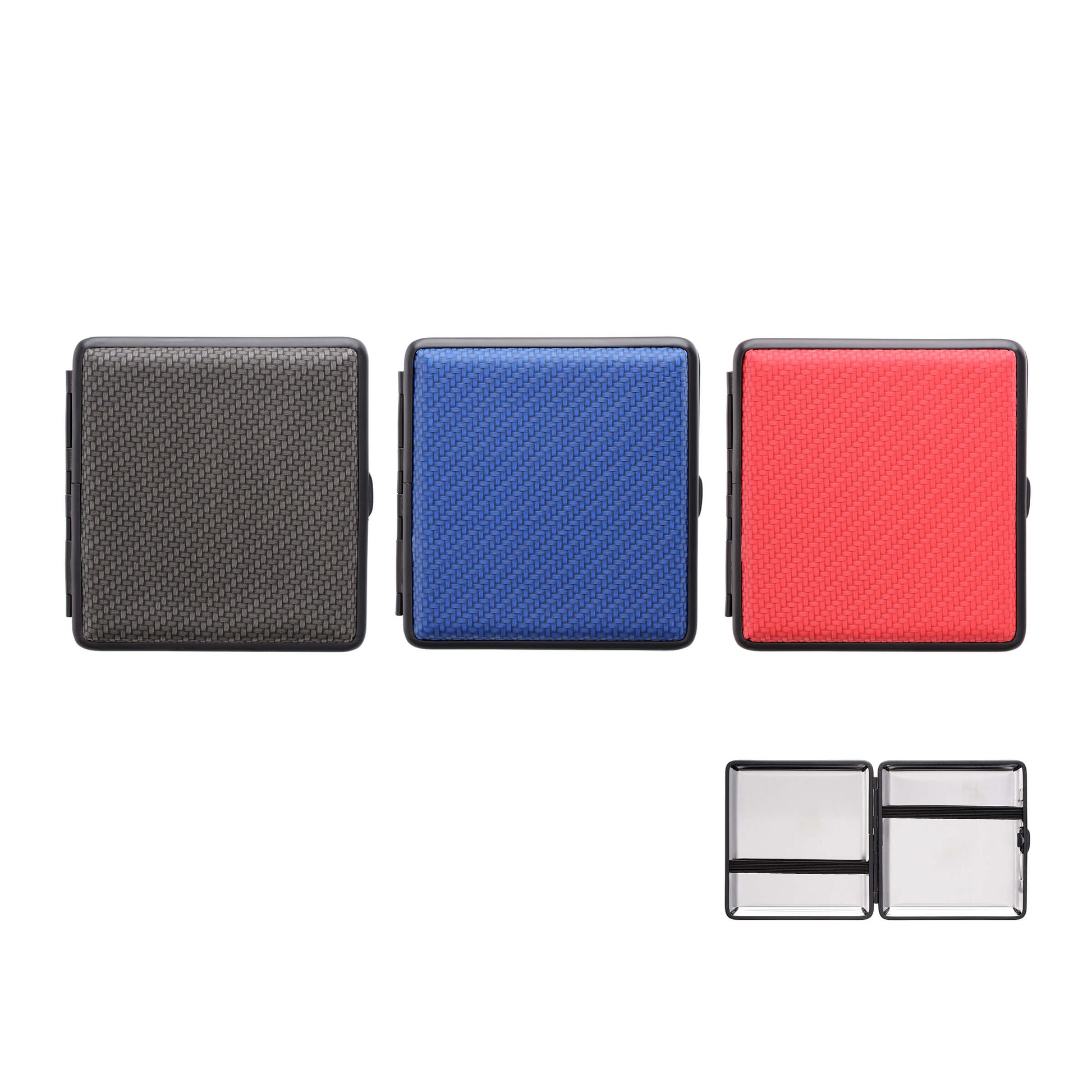 Portasigarette metallo inserto tessuto intrecciato rosso blu grigio T05245F