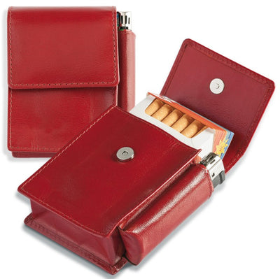 PORTA PACCHETTO IN VERA PELLE CON PORTA ACCENDINO EGOIST - ROSSO - JK07001