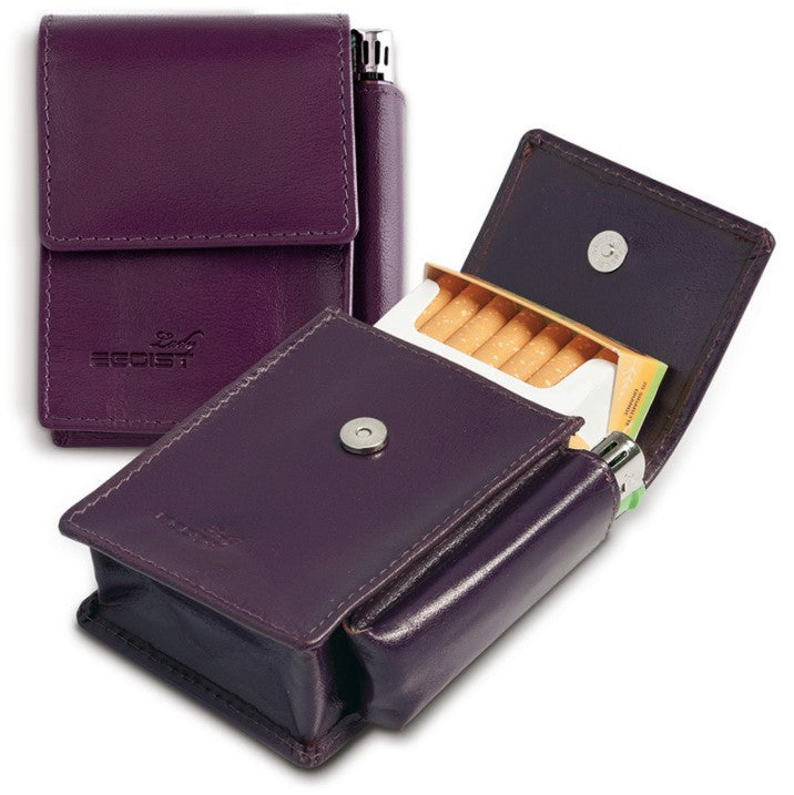 PORTA PACCHETTO IN VERA PELLE CON PORTA ACCENDINO EGOIST - VIOLA - JK07003