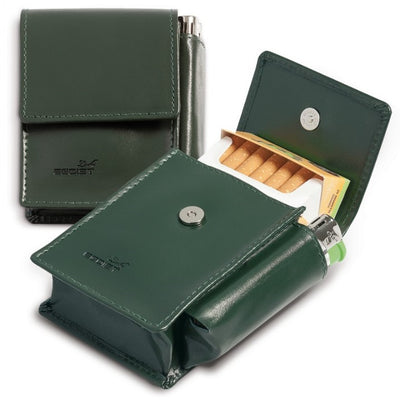 PORTA PACCHETTO IN VERA PELLE CON PORTA ACCENDINO EGOIST - VERDE - JK07004