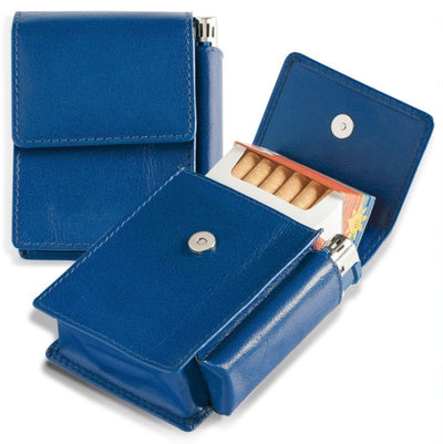 Porta pacchetto vera pelle Egoist blu con porta accendino T05459D