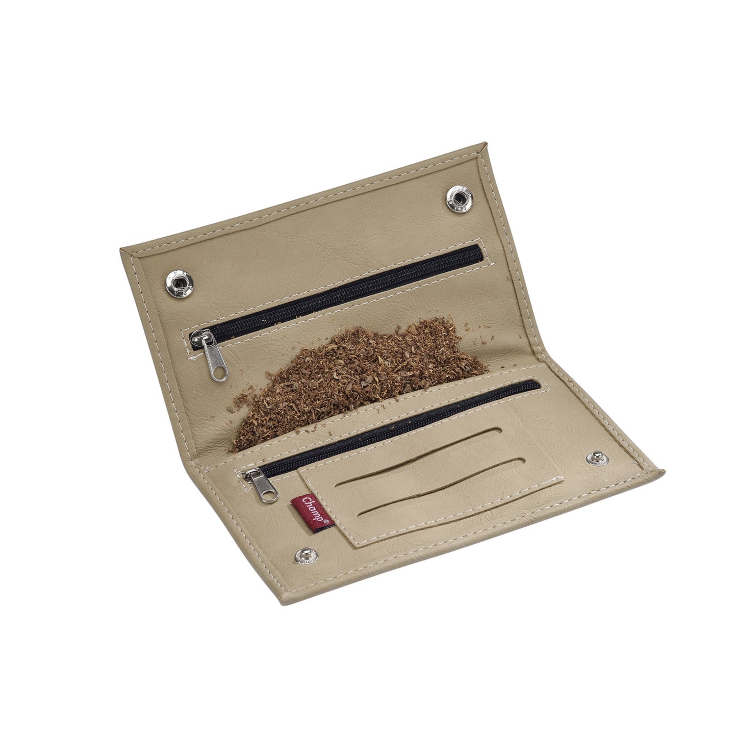 BORSA PORTA TABACCO IN FINTA PELLE CON CHIUSURA A BOTTONI + 3 CERNIERE E PORTA CARTINE - 16,2x9cm - 40590418