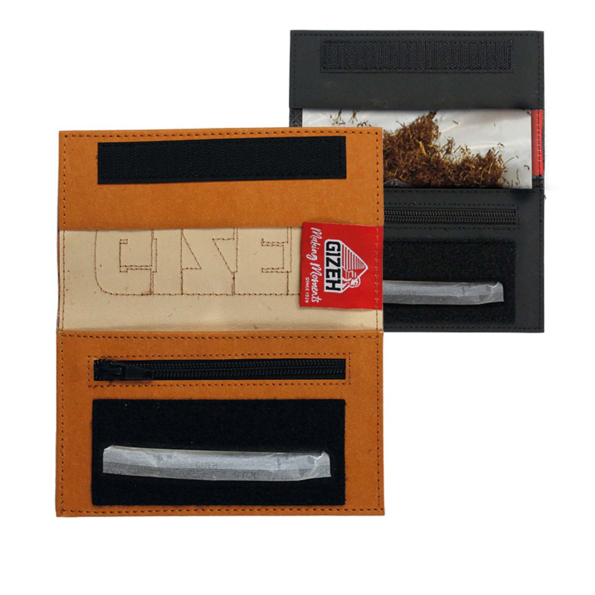 Gizeh portatabacco dettaglio tasche interne porta cartine e chiusura velcro