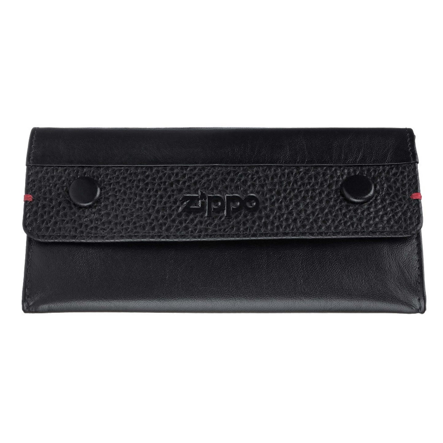 Borsa porta tabacco Zippo vera pelle nappa nera 15x8x2,5cm dettagli granata chiusura bottoni