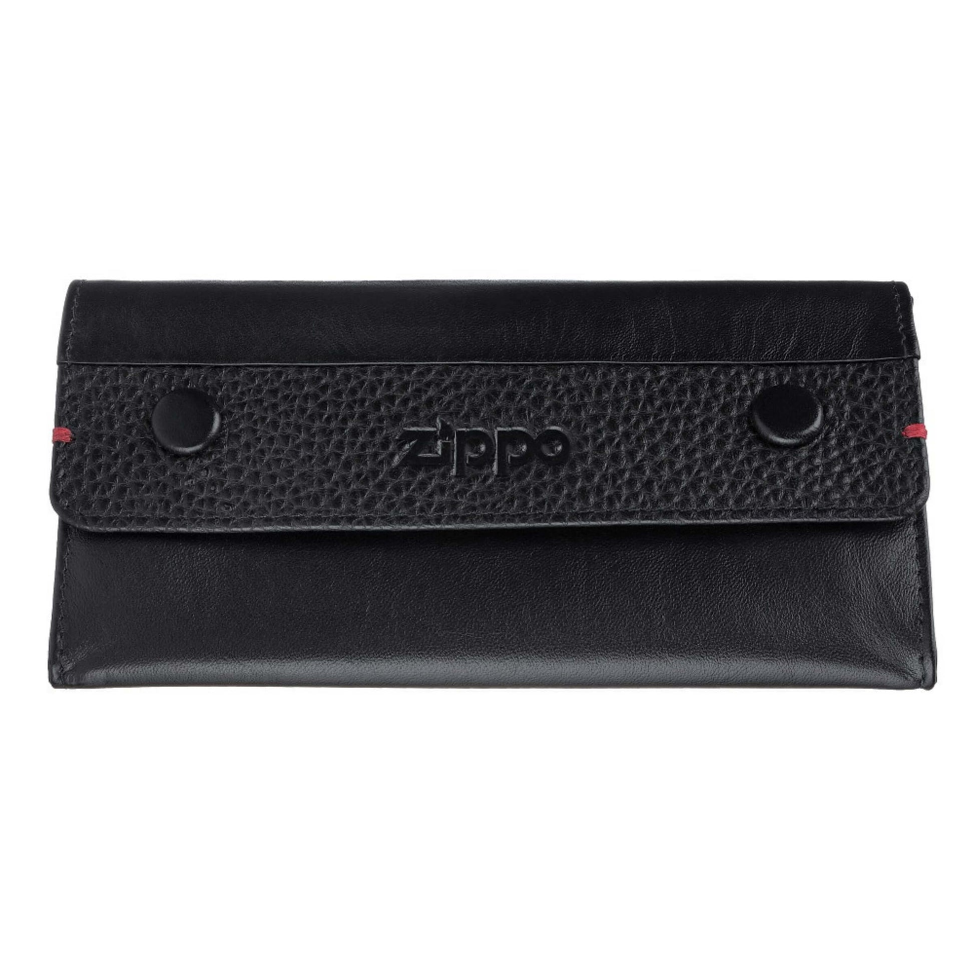 Borsa porta tabacco Zippo vera pelle nappa nera 15x8x2,5cm dettagli granata chiusura bottoni