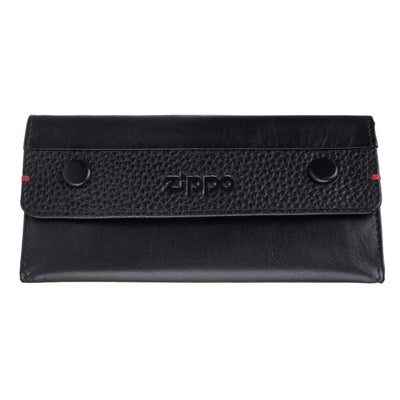 Borsa porta tabacco Zippo vera pelle nappa nera 15x8x2,5cm dettagli granata chiusura bottoni