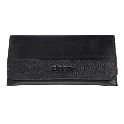 BORSA PORTA TABACCO ZIPPO IN VERA PELLE NAPPA NERA BI FOLD CON CHIUSURA A BOTTONI MAGNETICI