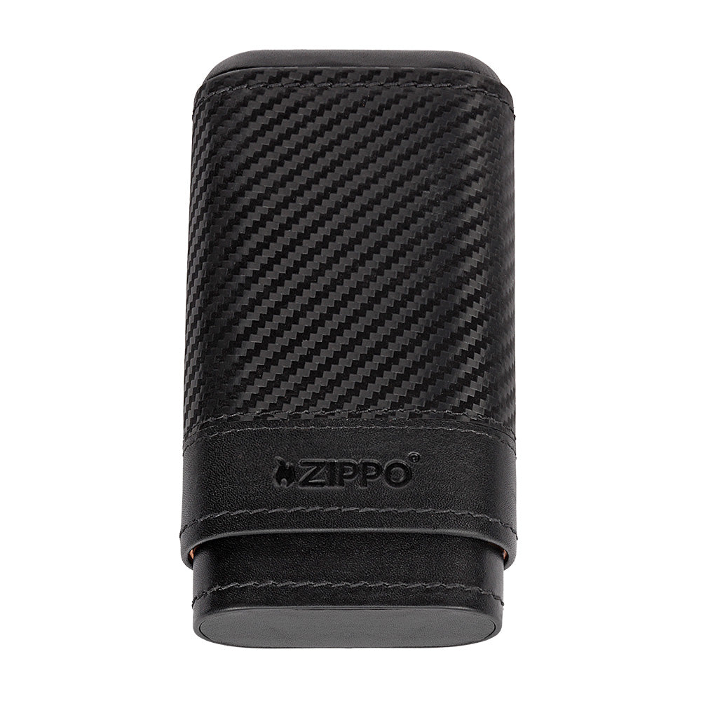 Portasigari Zippo vera pelle fibra carbonio nero 3 sigari interno rivestito T06115E