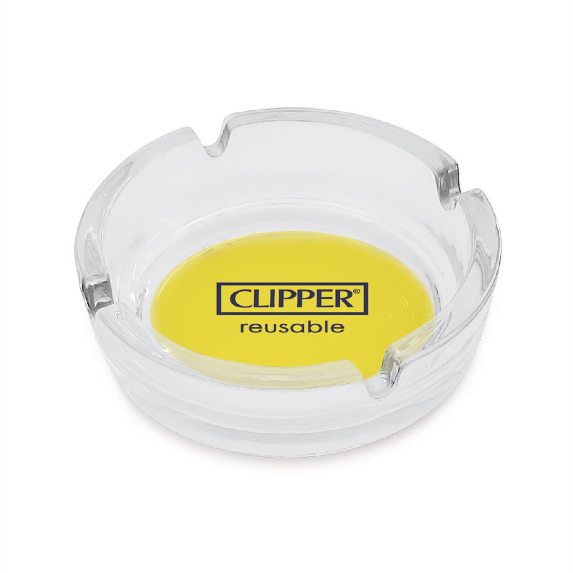 Posacenere vetro trasparente Clipper logo giallo diametro 10,5cm T07011