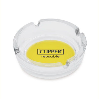 Posacenere vetro trasparente Clipper logo giallo diametro 10,5cm T07011