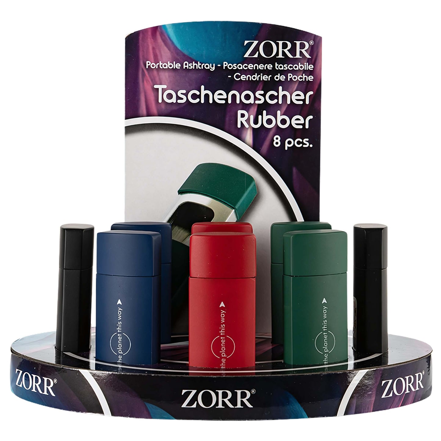 Posacenere tascabile Zorr con superficie gommata compatto