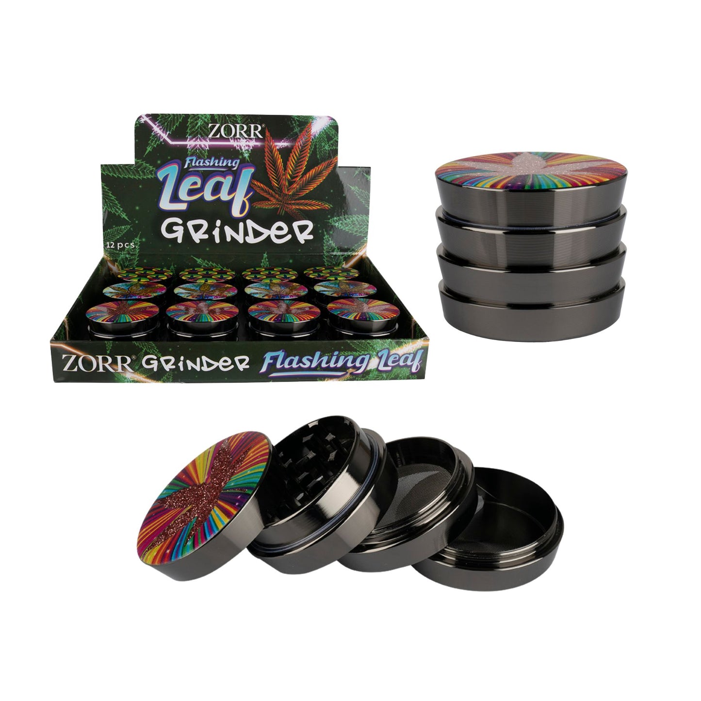 Grinder Zorr Flashing Leaf 43mm 4 parti decorazione grafica coperchio