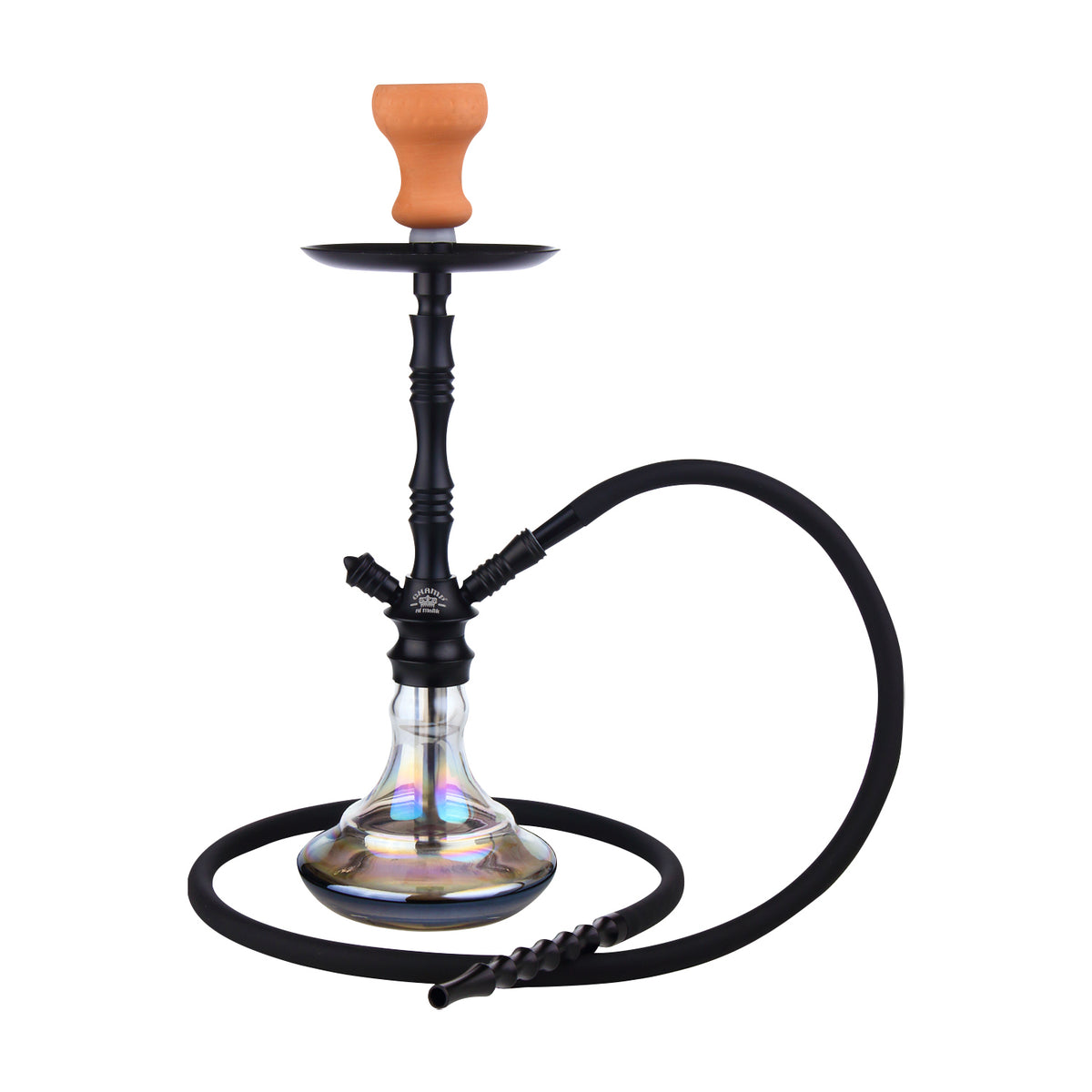 Champ Al Malik Tabounte Narghilè in Alluminio Nero 51 cm con Braciere in Ceramica e Tubo Flessibile -